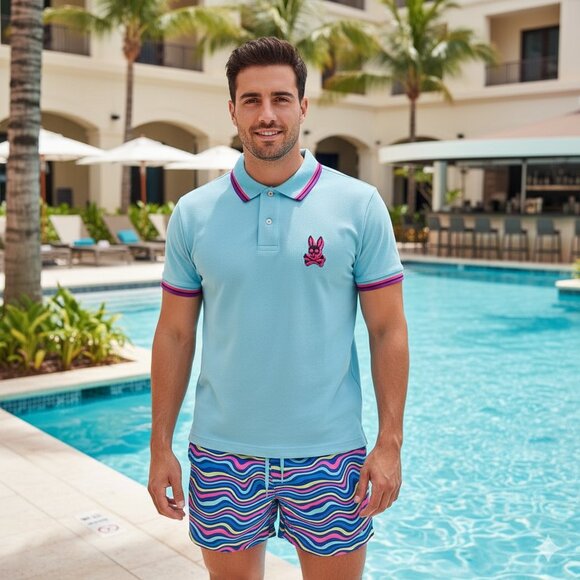 Psycho Bunny Multicolor Wave Pattern Swim Trunks - Picture 15 of 15